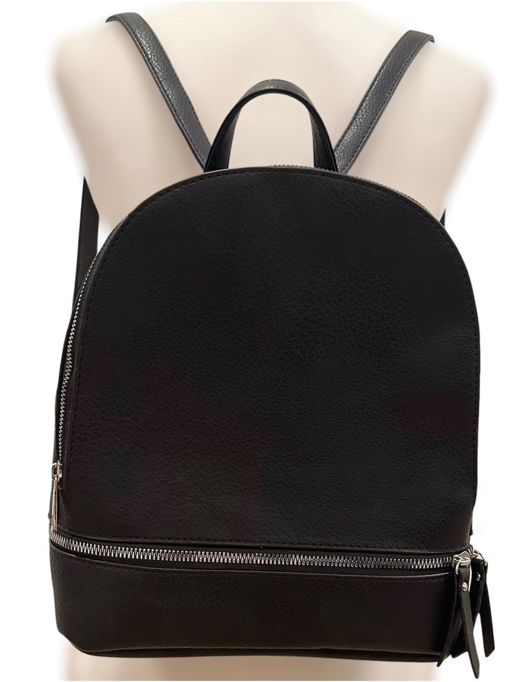 🆕 NWOT Black Faux Leather Backpack With Silver Hardware